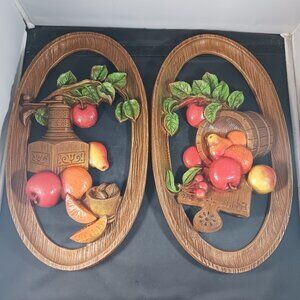 Vintage Miller Studio Inc. 1975 Set of 2 Fruit Wall Plaques Kitchen Decor